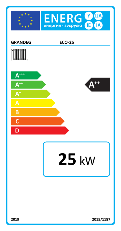 ECO 25 kW granulu apkures katls, ar jaudas diapazonu: 5 - 25 kW